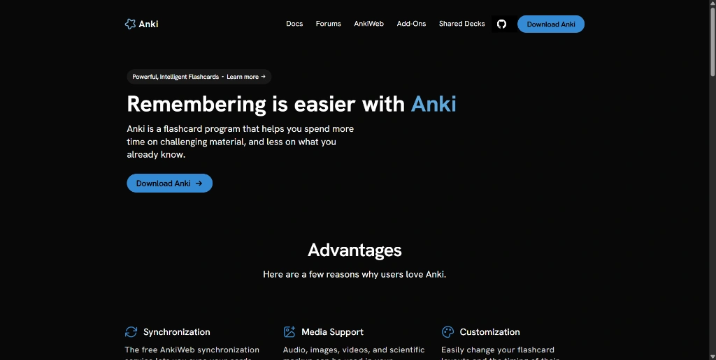 Anki Homepage — live project screenshot