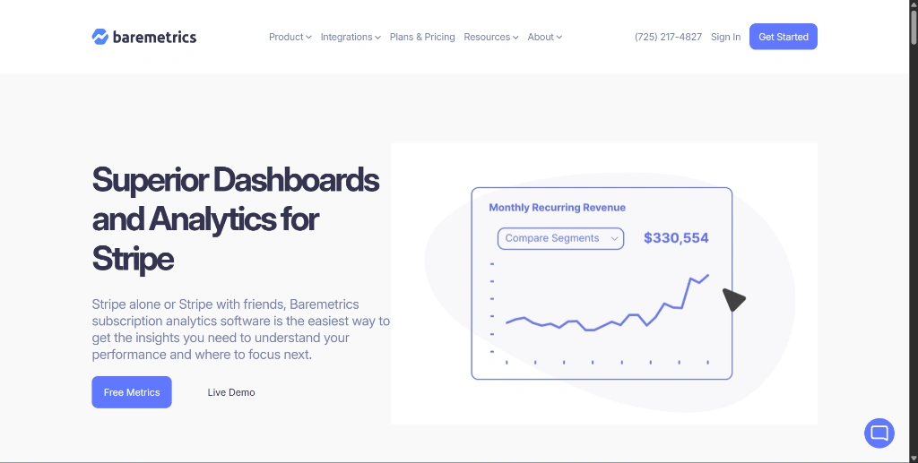 Baremetrics Homepage — live project screenshot