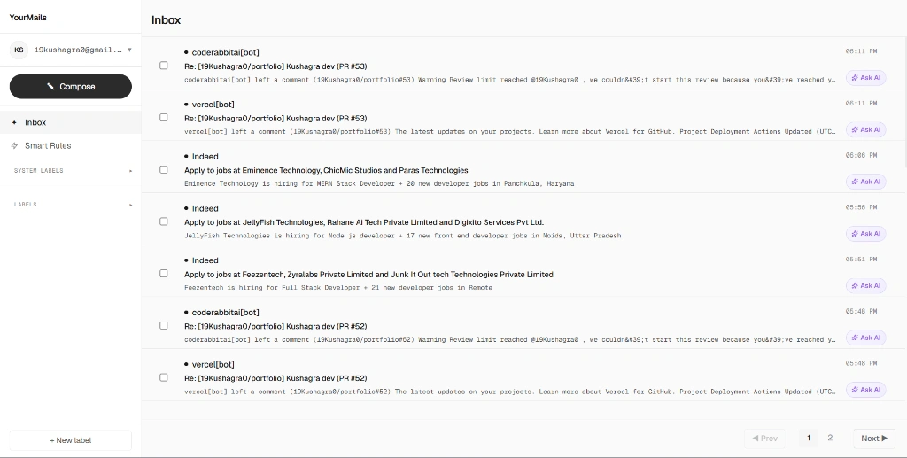 YourMails — live project screenshot